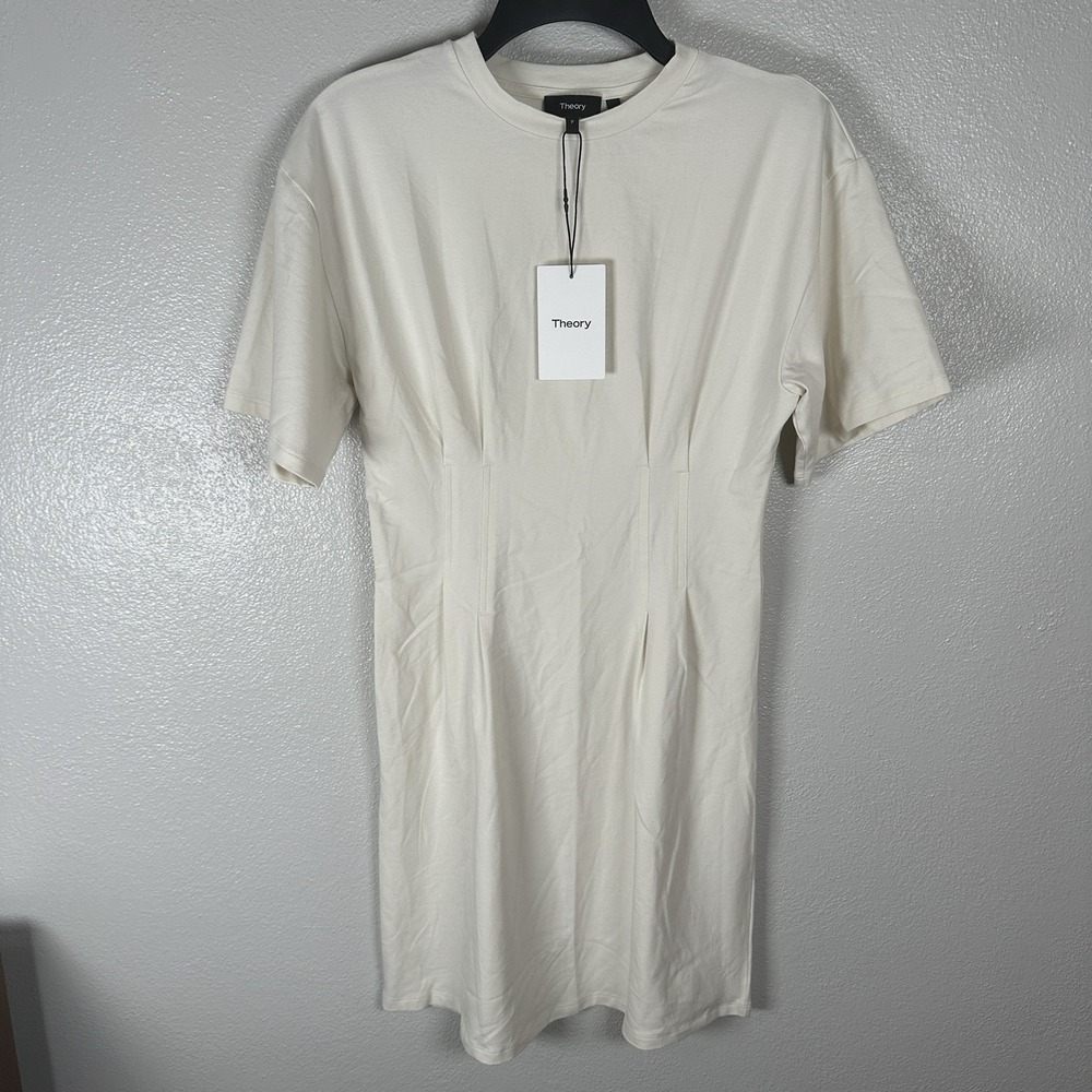 NEW Theory Corset Tee Mini Dress A Line Womens Size Petite Cream Ecru